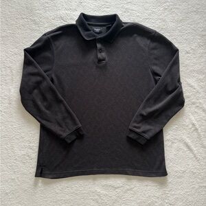 Haggar Long Sleeve Black Polo Shirt Mens Large Argyle Diamond Textured Pattern